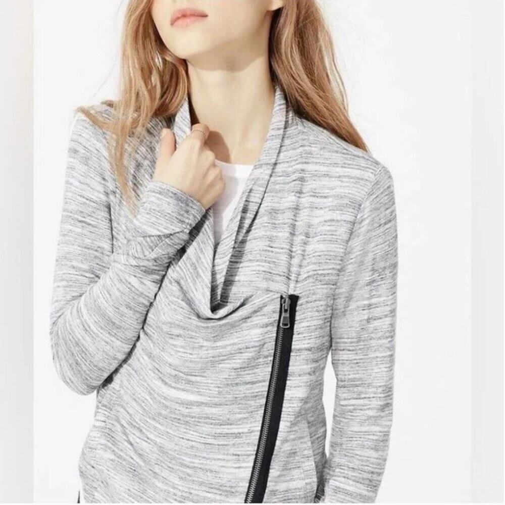 Lou and Grey Moto Open Front Sweater Gray Marl Zipper Medium